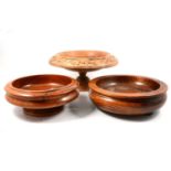 Six wooden bowls and comports.