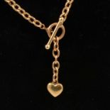 A 9 carat yellow gold chain link necklace with heart motif.