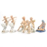 Continental porcelain figure of a Siren and five other similar figures,