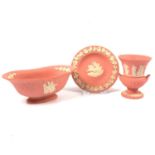 Pink Jasperware, tiles, Coalport dish and Arthur Wood pot