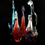 Five Murano glass birds.