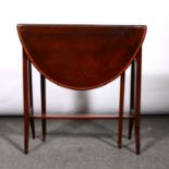 Edwardian mahogany Sutherland table, oval top with satinwood crossbanding, splayed legs, the top