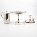 Walker & Hall silver-plated tray, Unity Plate four-piece tea and coffee set, and other plated wares.