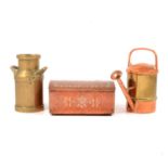 Miniature copper and brass trinket boxes, kettles, jugs and other items.