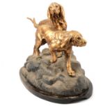 Cast gilt metal group of two Bloodhounds,