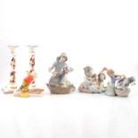 Pair of Coalport candlesticks, Royal Doulton Rupert the Bear figure, and LLadro figures.