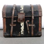 Canvas and leather bound travelling trunk,