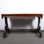 Victorian mahogany side table, lyre end supports