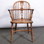 Victorian yew and mixed wood low-back Windsor chair,