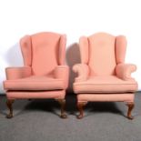 Two wing back easy chairs,