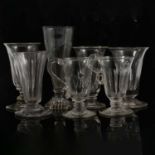 Glass ale flute, others and custard cups,