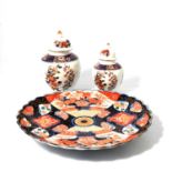 Japanese Imari pattern plate, other bowls and jars