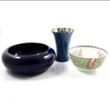 A Doulton blue glazed bowl, Brannham vase, Coalport bowl.