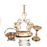 Silver-plated epergne, salver, presentation salver and other wares.