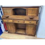 A panelled mahogany secretaire cabinet, width 119cm, depth 37cm, height 109cm