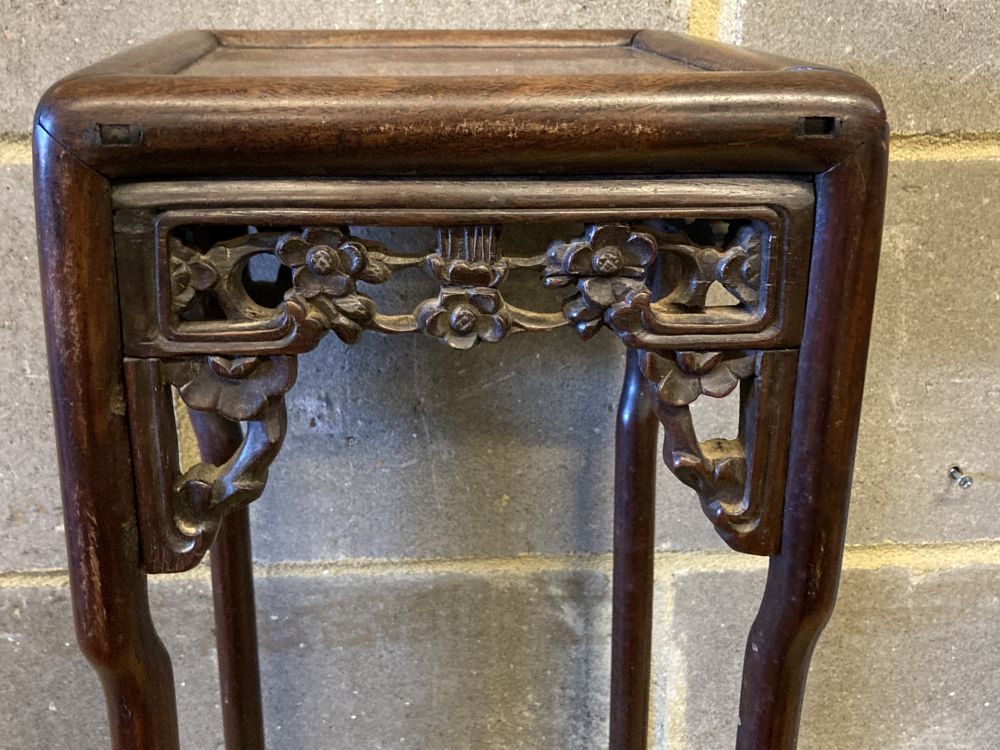 A Chinese carved hardwood square topped stand, width 23cm, height 56cm - Image 2 of 4