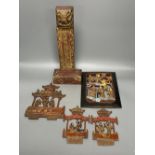A group of Chinese lacquered wood carvings, tallest 40cm
