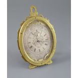 An early Victorian gilt brass strut timepiece, in the manner of Thomas Cole, with scroll engraved