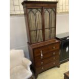 A George III mahogany secretaire bookcase, later inlaid, width 92cm, depth 48cm, height