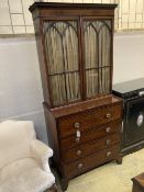 A George III mahogany secretaire bookcase, later inlaid, width 92cm, depth 48cm, height