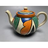 An early Clarice Cliff Bizarre teapot, height 11cm