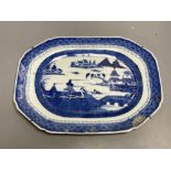 A 19th century Chinese blue and white octagonal meat, rim chipped