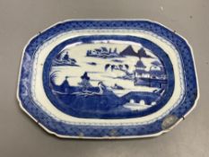 A 19th century Chinese blue and white octagonal meat, rim chipped