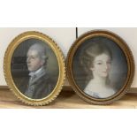 19th century English School, two pastels, Portraits of a lady and gentleman, 32 x 26cm