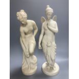 A Copeland Parian figure of a winged maiden and a later composition figure of Venus bathing,