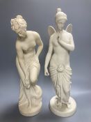 A Copeland Parian figure of a winged maiden and a later composition figure of Venus bathing,