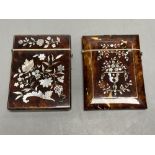 Two 19th century tortoiseshell and mother-of-pearl card cases, largest 10cm