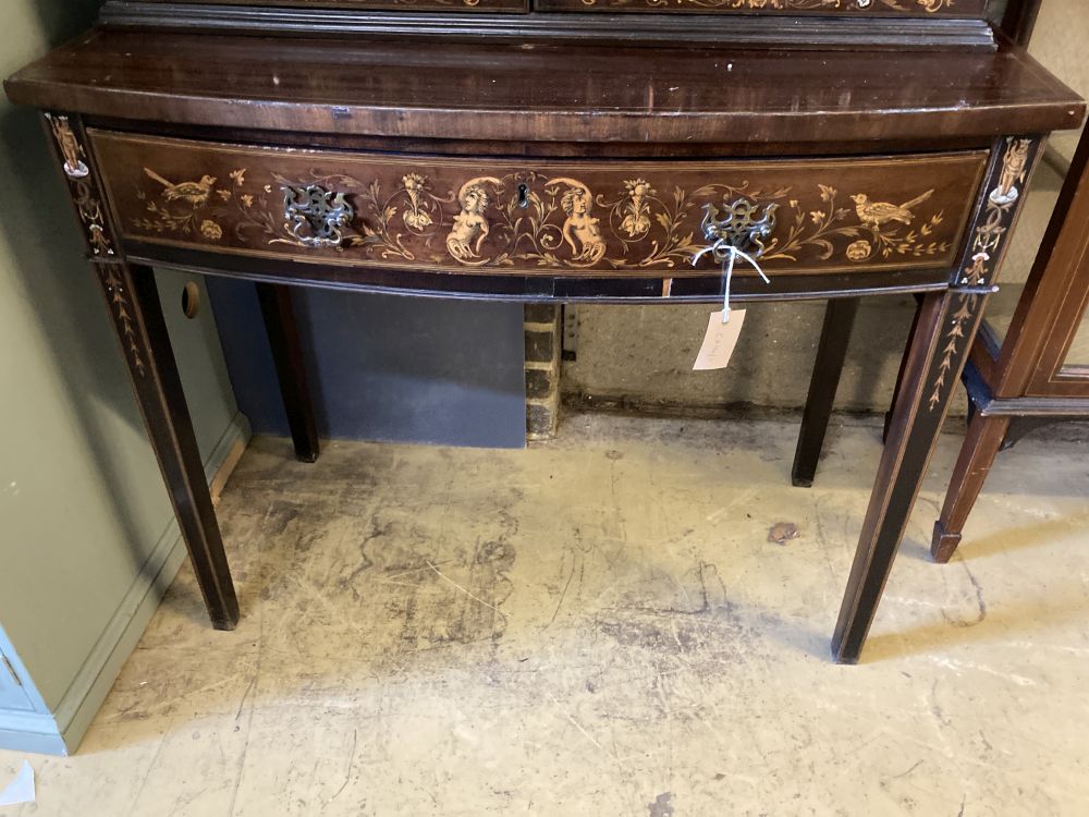 An Edwardian marquetry inlaid mahogany bow front display cabinet, width 92cm, depth 47cm, height - Image 4 of 4