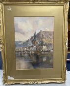 Louis Burleigh Bruhl (1861-1942)watercolour,View of Dinant,signed,48 x 35cm