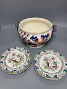 A set of six early 19th century Masons Ironstone dessert dishes and an ironstone tureen base (7)