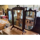 A mahogany and parcel-gilt triple toilet mirror, width 126cm, height 104cm