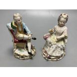 A pair of Meissen figures in 18th century dress, height 13cm