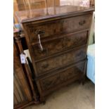 A Queen Anne Revival walnut four drawer chest, width 62cm, depth 42cm, height 100cm