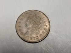 United States of America, One Cent, 1810, Classic Head, struck off centre otherwise EF with signs of