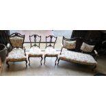 A late Victorian upholstered four piece salon suite, settee 133cm wide, 87cm high