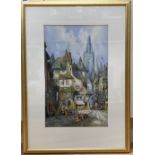 Charles James Keats (19th century), Continental town scene (probably Rouen), signed, watercolour,