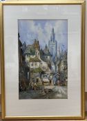 Charles James Keats (19th century), Continental town scene (probably Rouen), signed, watercolour,