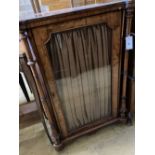 A Victorian marquetry inlaid figured walnut music cabinet, width 63cm, depth 42cm, height 84cm