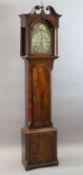 A George III mahogany eight day chiming longcase clock, the arched 12 inch brass dial with