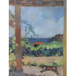 § Peter Spens (20th C.)oil on boardThe Terrace at La Ramade initialled, signed verso and dated