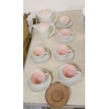 A Poole pottery part coffee set and four Japanese small wood saucers