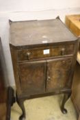 A George III style banded walnut tray top commode, width 46cm, depth 46cm, height 81cm