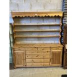 A modern Victorian style pine dresser, width 178cm, depth 38cm, height 195cm