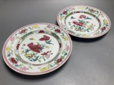 A pair of Chinese famille rose porcelain plates, Qianlong period, diameter 23cm