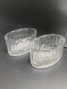 A pair of oval cut glass dishes or bowls, c.1790-1800, 16.5cm, decorated with raised