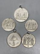 Great Britain, five Royal commemorative tin-lead alloy medals, 1810-1842, King George III, 1810